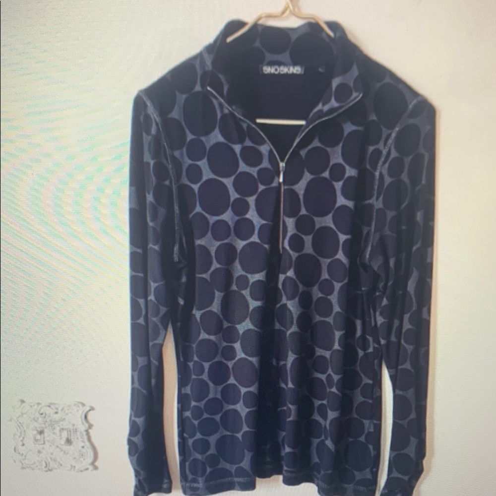 Black and Gray Polka Dot Half-Zip Top
